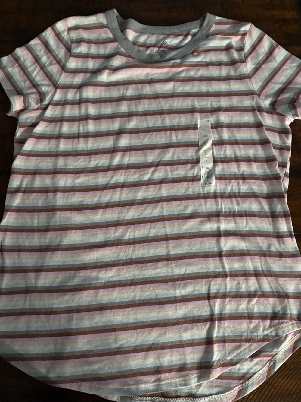 Kohl's Women's Short Sleeve Striped Tee in White, Pink, Gray